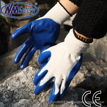 NMSAFETY wholesale 13g blue garden nitrile work gloves smooth palm nitrile dipped gloves